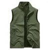 Men's Vests Dress Vest Overalls Summer Cardigan Male Working Coat Motorcycle Gilets Clothes Man Hunting Waistcoat Sleeveless Zip