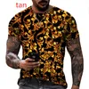 Men's T Shirts Fashion 3D Art Gold Flower Printed Personality Vertigo Graphic Tee Shirt Casual Short Sleeve T-shirt