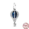 925 Silver Fit Pandora Charm The Heart of Celestial Meteor Double Blue Hot Air Balloon Fashion Charms Set Pendant DIY Fine Beads Jewelry, A Special Gift for Women
