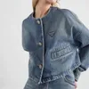 Jaquetas de grife Jaquetas jeans com letras triangulares Moda feminina gola redonda botão bolso jeans Casaco curto Moda Outerwear
