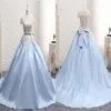 Light Sky Blue Ball Gown Sweet 16 dresses Off the shoulder Satin Applique Lace With Short Sleeve Corset Quinceanera Dress Prom Dre294D