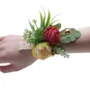 Flores decorativas Ramillete de muñeca Conjunto de flores Boda Cinta de seda rosa Novia Pulsera de mano Pulsera Decoración de fiesta