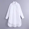 Women's Blouses Shirts Oversized White Shirt Women Autumn Long Sleeve Collared Button Up Long Shirts Ladies Asymmetric Hem Casual Tops 230721