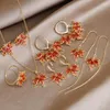 Conjunto de collar y pendientes 2023, pasador de cristal naranja para mujer, joyería de marca de moda, anillos ajustables, collares de cadena