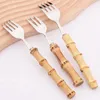 Zestawy naczyń stołowych 20pcs Bamboo uchwyt Zestaw sztućców 304 Cake ze stali nierdzewnej Forki Forks Care Spoon Spoon Strewa Western Home Raseware