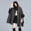 Women's Knits Hooded Autumn Winter Imitation Fur Collar Shawl Loose Lazy Style Woolen Women Cardigans Jacket