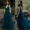 Dark Blue Evening Dresses Modern A Line V Neck Sexy Backless Summer Garden Maid of Honor Bridesmaid Dress Party Occasion Gowns Plu2742