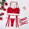 Lingerie avec chaîne sangle Sexy porno sous-vêtements femmes corps 6 pièces sensuel érotique ensembles fine intime jarretière tenue soutien-gorge tongs 230717