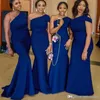 2023 Royal Blue One Shoulder Mermaid Bridesmaid Dresses Sweep Train African Country Wedding Guest Gowns Maid of Honor Dress Plus S241F