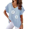 Women's Blouses Lady Batwing Sleeve Top Women Summer T-shirt Floral V Neck Tee Soft Breathable For Mid Length Loose Fit Wear