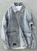 Herrjackor 2023 Spring Autumn Vintage Denim Jacket Fashion Cotton Loose Casual Cargo Classic stora fickor Mänkläder