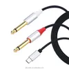 Cavo audio da USB-C a 2x6,5 mm a 2 poli Cavo audio a doppia testa Guscio in rame placcato oro Heavy Duty 2X 6,35 mm per telefono Apple a RCA