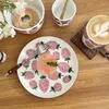 Teller Koreanisches Mädchen Herz Rosa Erdbeere Keramiktasse Scheibe Hauptgericht Kaffeetasse Salatschüssel Haferflocken