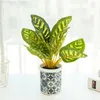 Decorative Objects Figurines 33cm Fake Plants Bonsai Artificial Tree Potted Plastic Monstera Leaves Tropical Artifici Plant Basin for Home Desktop Decor L230724