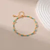 Link Bracelets Handmade Turquoise Hand String 18K Gold Plated Double Bead Chain Women National Style Jewelry Lady Gifts