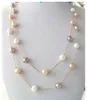 Kedjor Vackra 35 "9-10mm verkliga naturliga South Sea Multicolor Pearl Necklace 14k Fina smycken18 tum