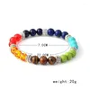 Strand 5 PCS7 Chakra Gem Stone Beads Colar com Pingente Feminino Yoga Healing Balancing Maxi Gargantilha Bracelete Bijoux Femme Conjunto de Jóias