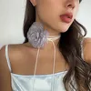 Choker vintage tyg blomma halsband mode bohemian champagne rosa kamelia ritat vaxtråd band tassel