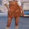Women's Shorts Women Mini Skirt High Waist Belt Decor Above Knee Length Glossy Surface Faux Leather A-line Lady Club