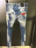 Męska dziura dżinsów Zgrana atrament Jet do stare porysowane mody Pencil Pants Wreck Cave Denim A220#