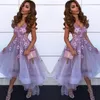 Lavender V Neck Tulle A Line Homecoming Dresses Arabic Lace Applique High Low Princess Short Prom Party Graduation Dresses219c