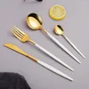 Servis uppsättningar 4st/mycket koreansk bärbar bestick 304 rostfritt stål bord gaffel knivsked middag set guld bordsartiklar