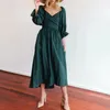 Lässige Kleider, einfarbiges Kleid, plissiert, Midi, elegant, für Damen, Dating, Party, aushöhlen, V-Ausschnitt, hohe Taille, A-Linie, mittellang