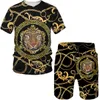 Tute da uomo Summer 3D Golden Pattern Testa di leone stampato T-shirt da uomo Pantaloncini Tuta da uomo casual oversize Tuta sportiva Trend Set da 2 pezzi 230721