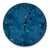 Relógios de parede Azul Oceano Céu estrelado Relógio Sala de estar Decoração da casa Grande redondo Mute Mesa de quartzo Decoração do quarto Relógio