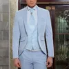 Męskie garnitury Thorndike jasnoniebieski Tuxedo na ślub szczytowy Lapel 3 sztuki Slim Fit Men Dinner