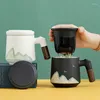 Mugs LUWU Mountain Design Ceramic Tea Cup With Infuser 400ml