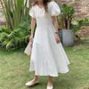 Party Dresses Lace-Up Dark Pattern Jacquard Plus Size Women's Gentle Retro Temperament midja Slim Dress A-Line Midi White Vestidos