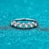 Cluster Rings HTOTOH 925 Silver Ring Women Wave Shape 0.4 D Color Moissanite Wedding Bands Party Jewelry