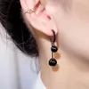 Stud Oorbellen Temperament Retro Black Pearl Ball Drop Vrouwen Luxe Design Elegant Crystal Dangle Earring Goth Sieraden Gift