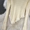 Kobiety swetry jesień/zima w stylu vintage wysoki szyja szczupły frędzle nieregularna dzianina