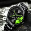 Zielone ręce Unikalne projektowanie kwarcowe zegarek o średnicy 40 mm Style koła męskie zegarki chłopców Student Locomotive Creative Na rękę