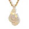 Hip Hop Rapper diamant brillant pendentif collier en or gants de boxe pendentif micro-insert bijoux en zircon accessoire de boîte de nuit Chandail chaîne de corde chaîne de torsion 1490