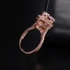 Klusterringar Promotion !! Solid 925 Silver Rose Gold Wedding Jewelry for Women Big Round 3CT Simulated Diamond Tower förlovningsring