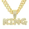 Hip Hop Rapper Men pingente de diamante brilhante colar de ouro Iced out KING letras pingente micro-inset cheio de zircão jóias boate punk 50cm Corrente cubana 1545