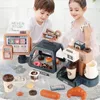 Kitchens Play Food Children Kitchen Toys Coffee Machine Toy Set Simulation Food Bread Coffee Cake Pretend Play Shopping Cash Register Toys For Kids 230721