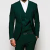 Costumes pour hommes Slim Fit Hommes Vert Foncé Revers À Pointe 3 Pièce De Mariage Garçons D'honneur Tuxedos Veste De Mode Masculine Avec Un Pantalon Gilet De Bal Vêtements