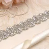 MissRDress cinturón para vestido de novia diamantes de imitación de cristal plateado con cintas de cuentas cinturón nupcial para vestido de fiesta de boda YS8192427