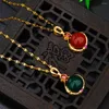 Anhänger Halsketten Koreanische Süße Natürliche Stein Für Frauen Glänzende Strass Kupfer Farbe Link Kette Charme Choker Halskette Schmuck