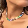 Chains Vinregem Lab Created Sapphire Gemstone Colorful Miami Cuban Chain Necklace For Women Men Hip Hop Rock Fine Jewelry Wholesale