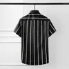 Camisas casuais masculinas Minglu Cotton Men Fashion White Black Striped Sleeve Short Size 4xl Patry Wedding Dress