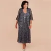 Plus Size Grau Spitze Tee Länge Mutter der Braut Kleider Mit Jacke Braut Mutter Hochzeit Party Kleid Formale vestido de renda310w