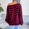 Women's Sweaters Autumn Sweater Slash Neck Off Shoulder Loose Striped Ladies Winter Knitted Pullover Tops For Women 2023