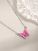 2023 Fashion New Art S925 Sterling Silver Drop Gel Inlaid Zircon Pink Butterfly Necklace for Women's Versatile Luxury Necklace