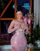 2023 Aso Ebi Pink Mermaid Prom Dress Cristalli di perline Sera sexy Festa formale Secondo ricevimento Compleanno Abiti di fidanzamento Abiti Robe De Soiree ZJ7646