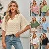 T-shirt da donna T-shirt estiva Tinta unica Lana Palloncino Manica svasata Scollo a V Casual Dolce Stile quotidiano Taglia XL